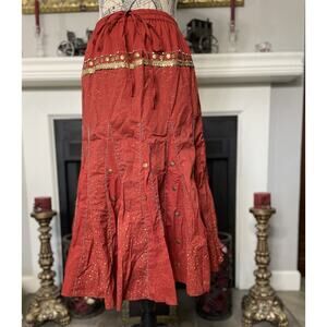 Khushboo Women’s India Burgundy Long Skirt With Gold Jewels Size Small